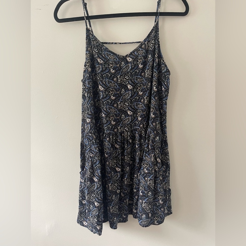American Eagle Blue Paisley Floral Mini Dress Pockets Viscose Womens L Large